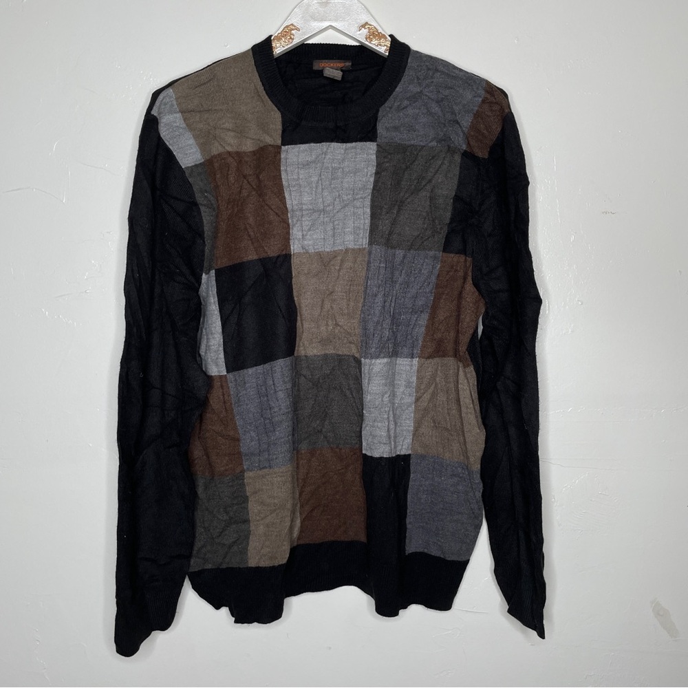 DOCKERS MENS 100% ACRYLIC COLOR BLOCK SQUARE CREWNECK SWEATER SZ XL